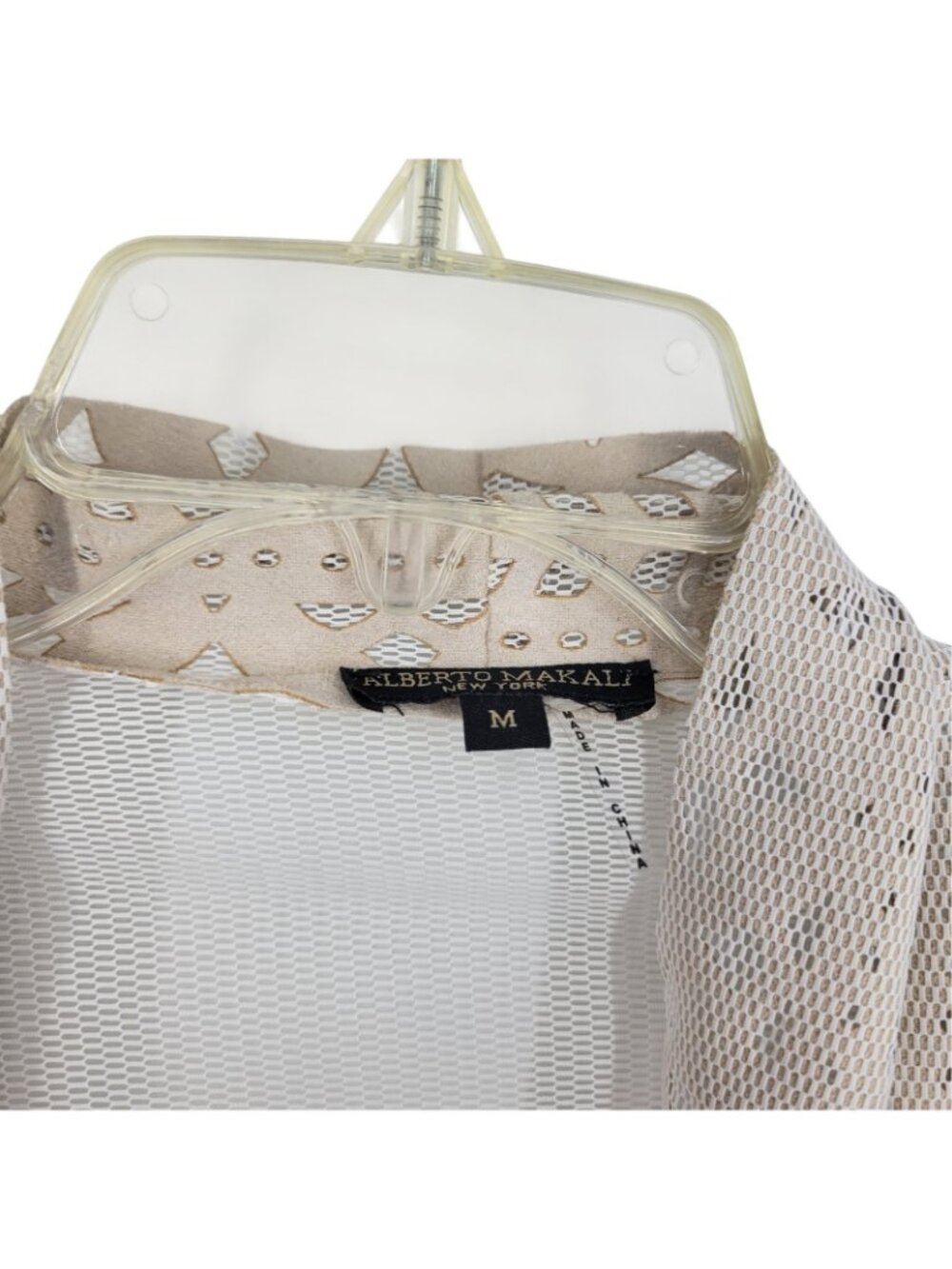 Alberto Makali M Laser Cut Jacket Beige Mesh Geometric Open Front Artsy y2k - Picture 2 of 5